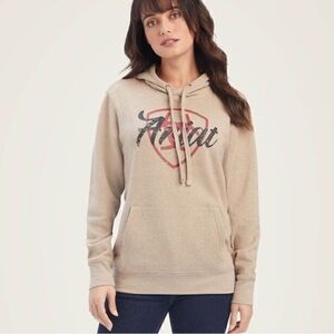 Ariat Tan Hoodie with Red and Black Logo